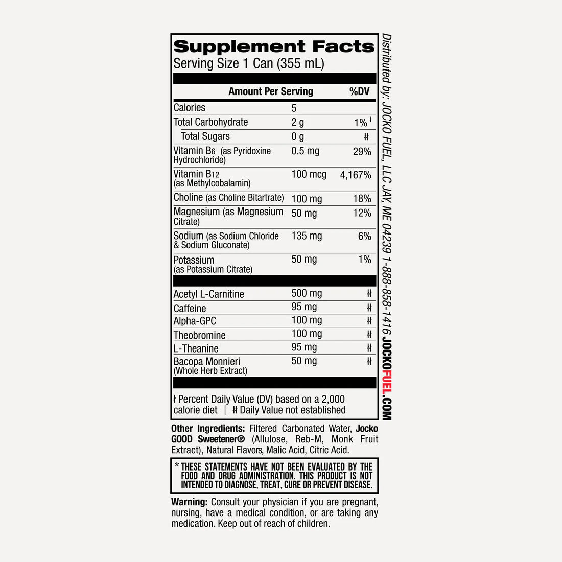 Jocko Go Ingredients Label - Zero Sugar and No Artificial Colours Callout - Nitro Pop