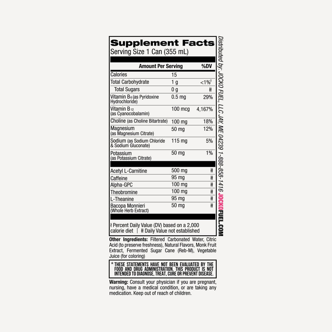 Jocko Go Ingredients Label - Zero Sugar and No Artificial Colours Callout - Pink Lemonade