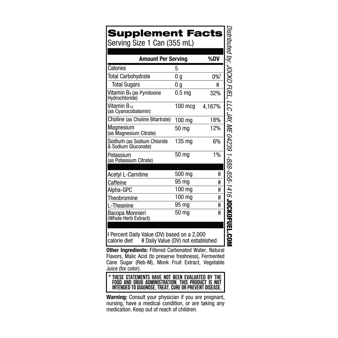 Jocko Go Ingredients Label - Zero Sugar and No Artificial Colours Callout - Blue Raspberry