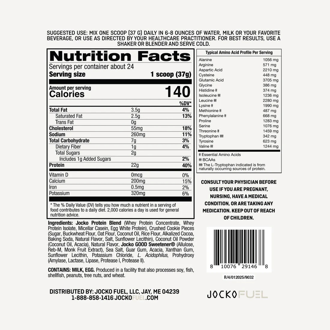 Jocko Molk Protein Powder - Cookies and Cream Flavour - Jocko Fuel Australia - Nutrition Facts