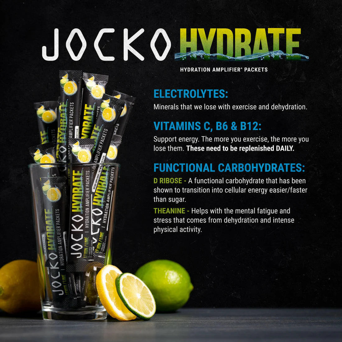 Jocko Hydrate hydration Sticks - Lemon Lime Flavour - Jocko Fuel Australia