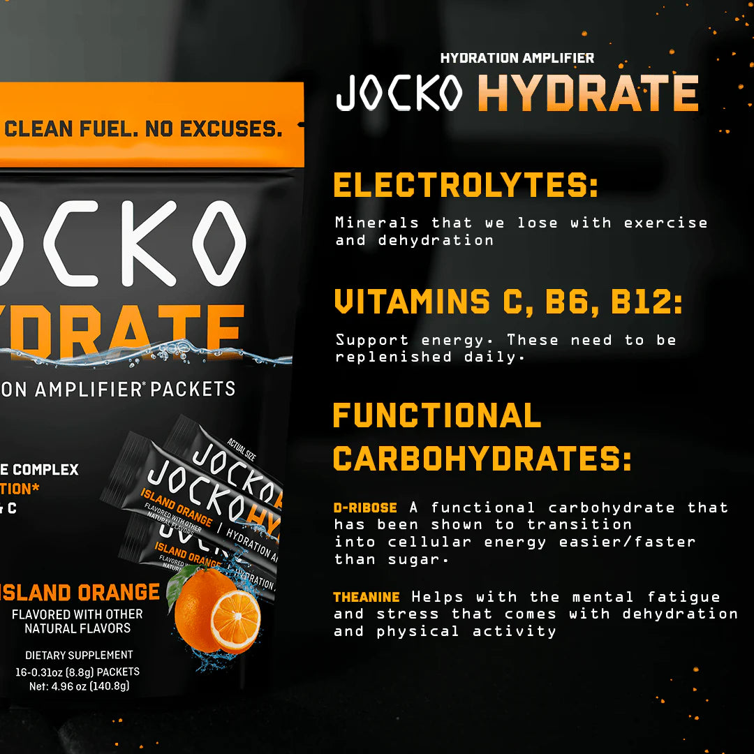Jocko Hydrate hydration amplifier packets - Orange Flavour - Jocko Fuel Australia