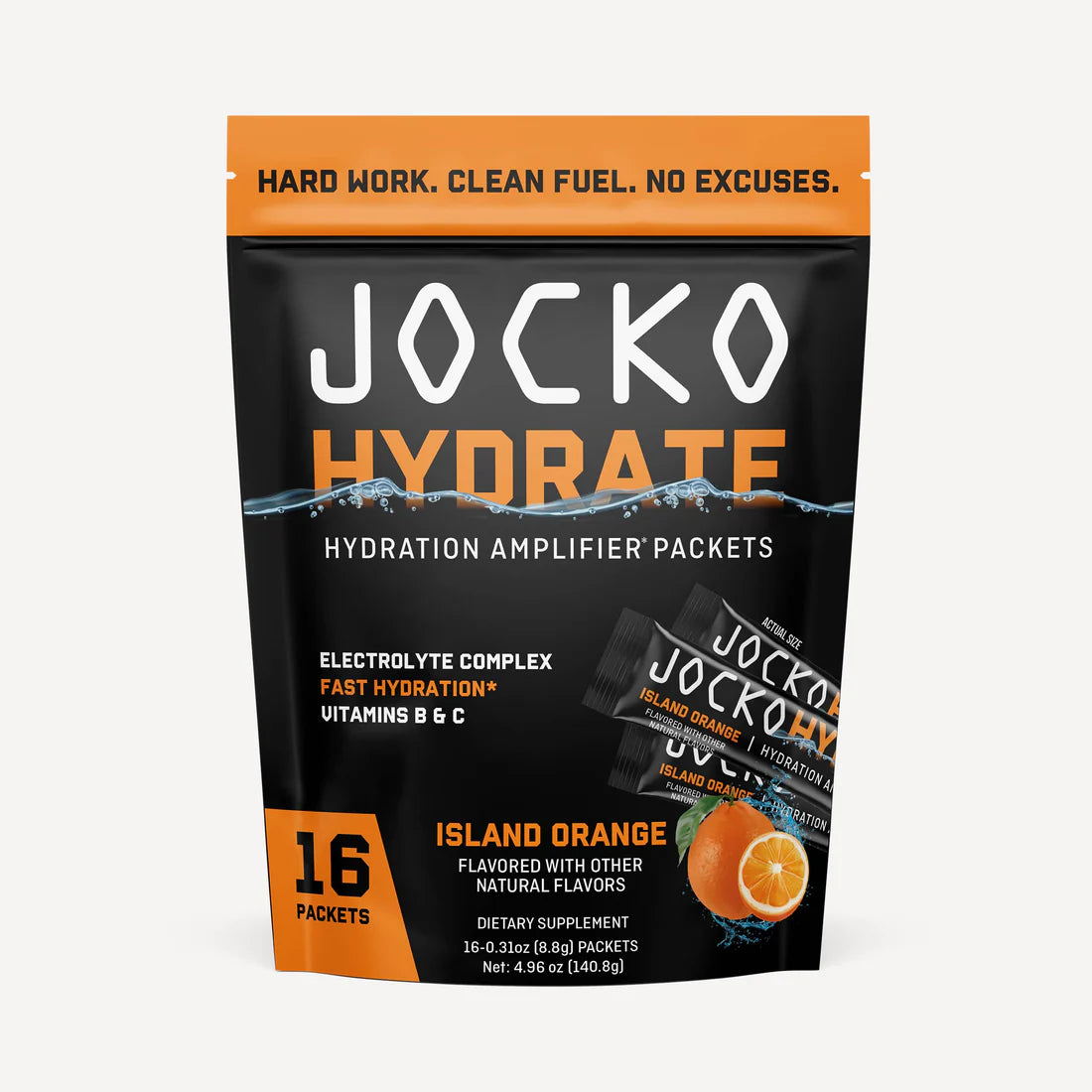 Jocko Hydrate hydration amplifier packets - Orange Flavour - Jocko Fuel Australia