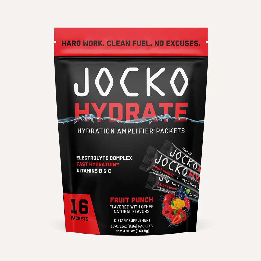 Jocko Hydrate hydration amplifier packets - Fruit Punch Flavour - Jocko Fuel Australia