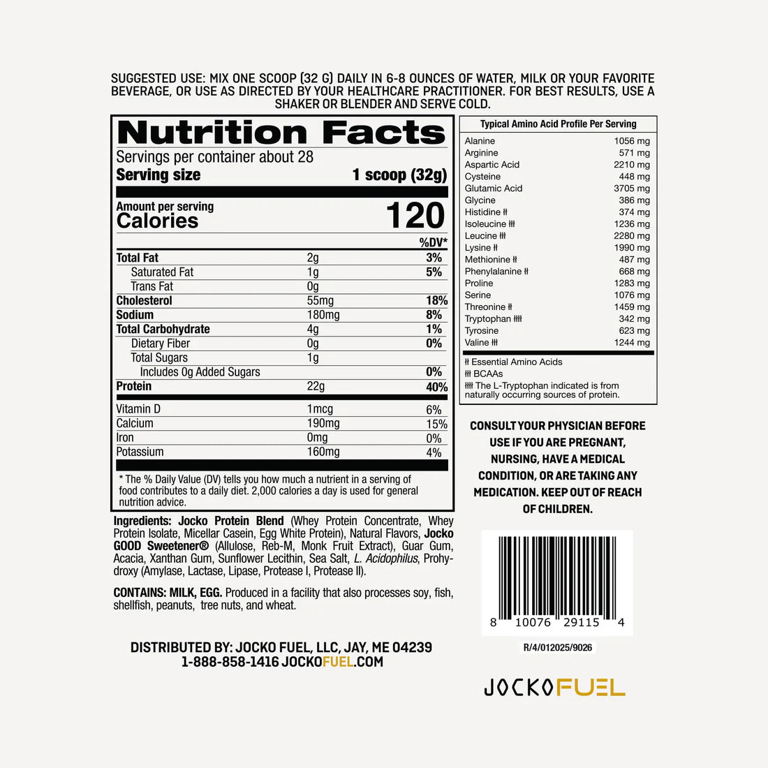 Jocko Molk Protein Powder - Vanilla Milkshake Flavour - Jocko Fuel Australia - Nutrition Facts